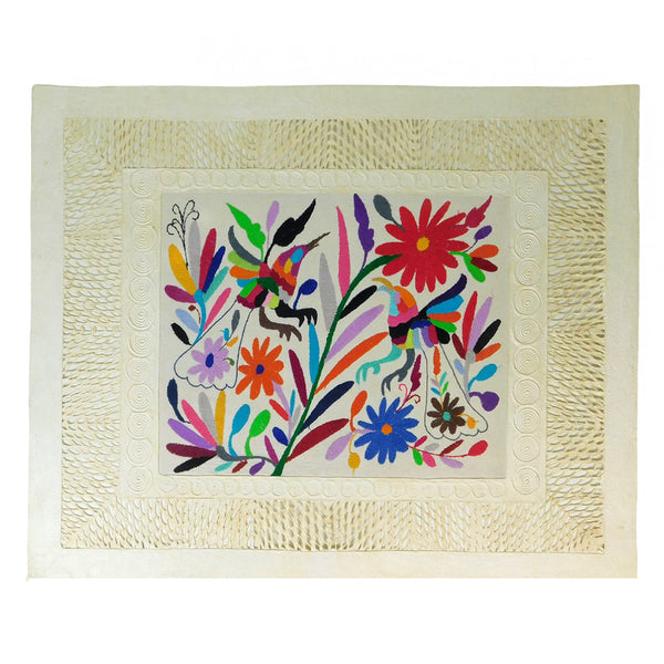 Mixed Media Wall Art : Embroidered Tenanango Birds & Bark Paper