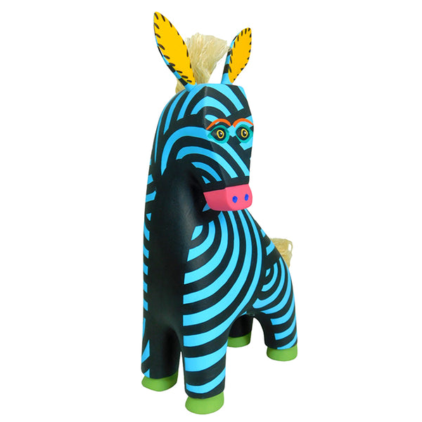 Oaxaca woodcarving blue zebra