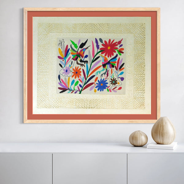 Mixed Media Wall Art : Embroidered Tenanango Birds & Bark Paper